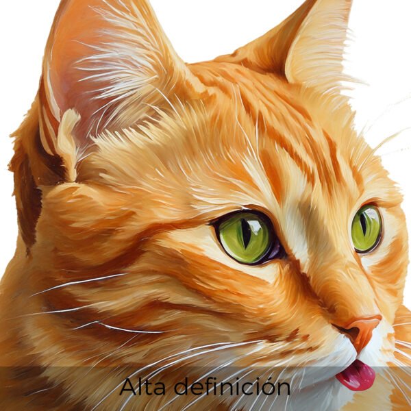 Primer plano de ilustración digital de gato mostrando la alta definición y el detalle artístico.