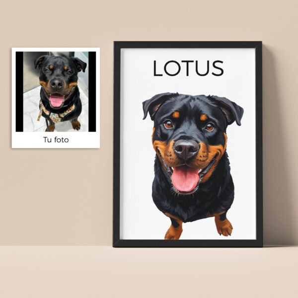 Ejemplo de ilustración digital personalizada de un perro rottweiler, capturando su personalidad y detalles.