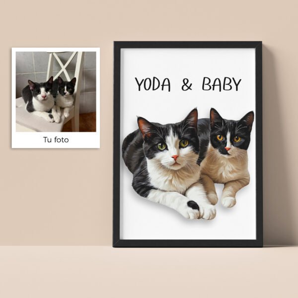 Ejemplo de ilustración digital personalizada de un gato, capturando su personalidad y detalles.