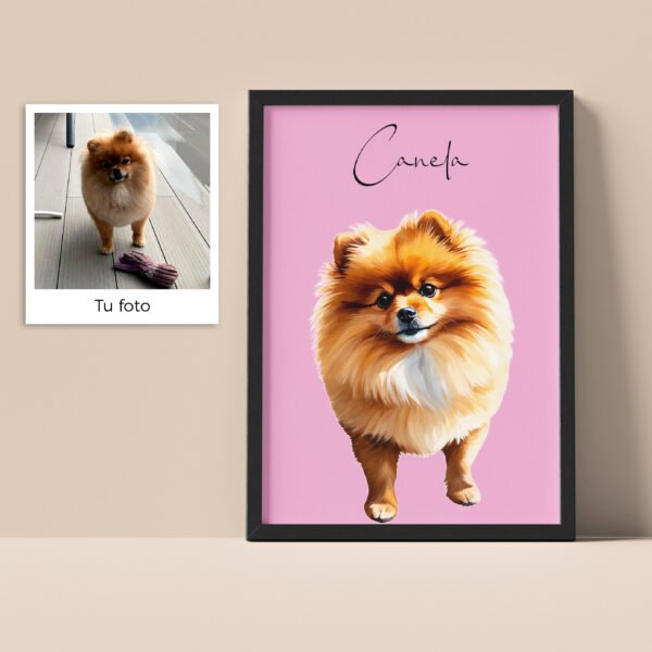 Ejemplo de ilustración digital personalizada de un perro pomerania, capturando su personalidad y detalles.