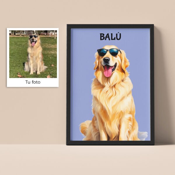 Ejemplo de ilustración digital personalizada de un perro golden retriever, capturando su personalidad y detalles.