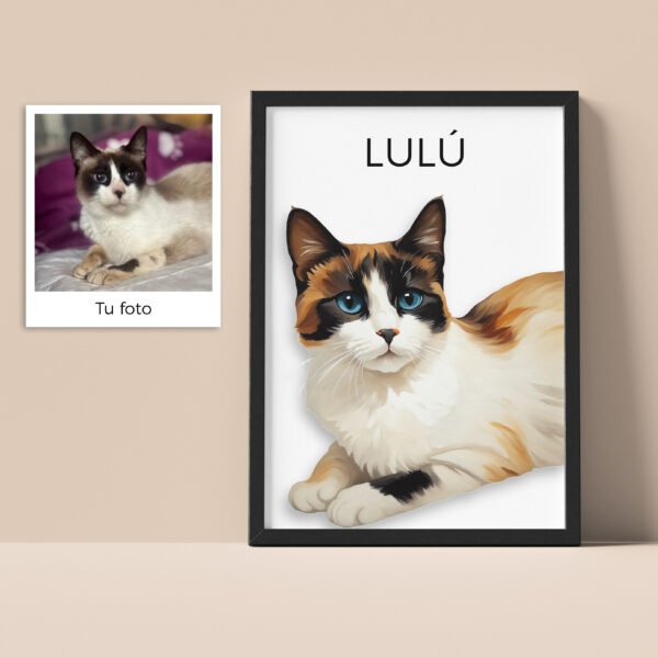Ejemplo de ilustración digital personalizada de un gato, capturando su personalidad y detalles.