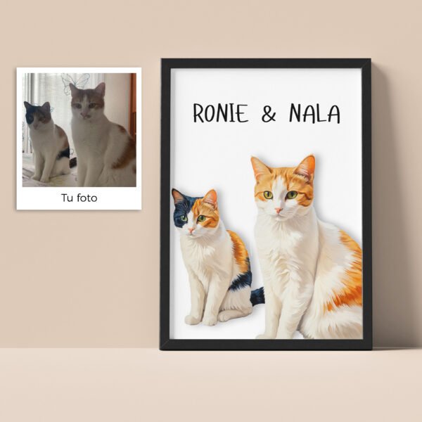 Ejemplo de ilustración digital personalizada de un gato, capturando su personalidad y detalles.
